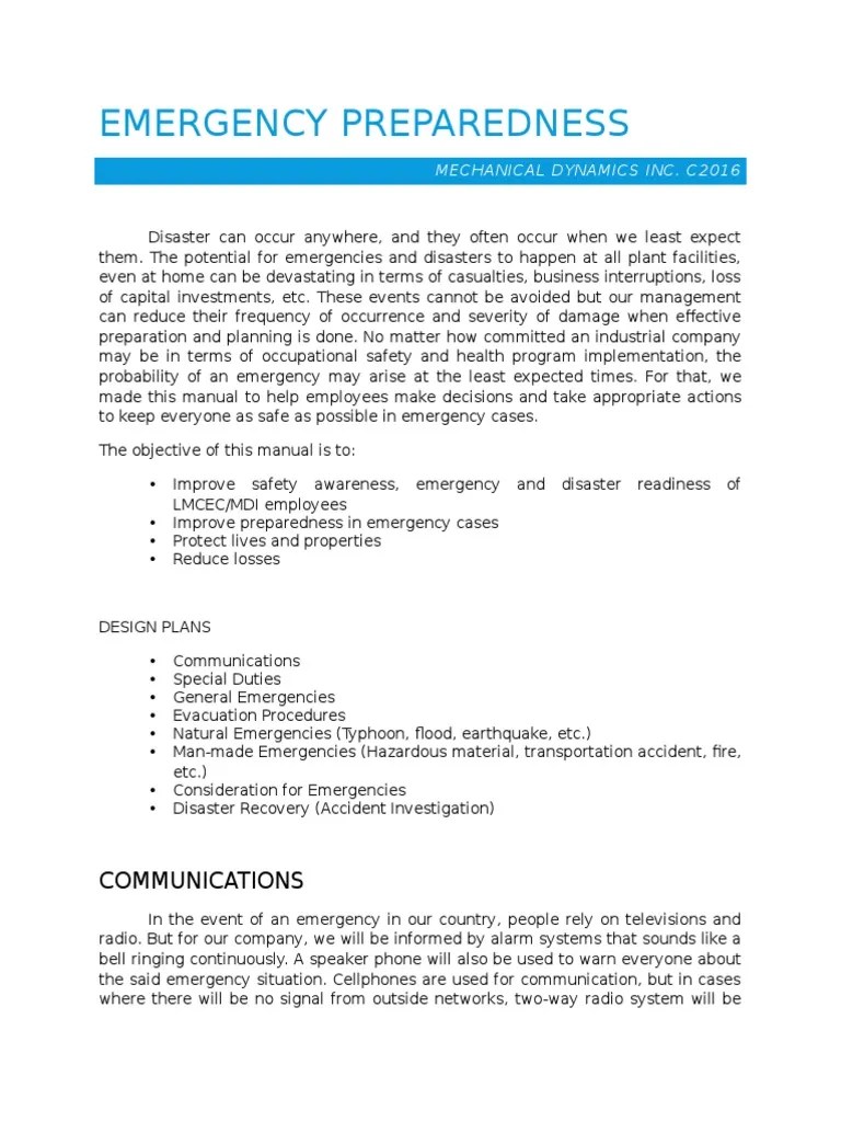 Emergency Preparedness Manual PDF Emergency Management Emergency