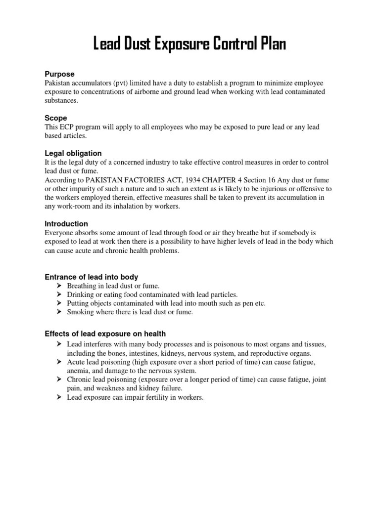 Lead Exposure Control Plan PDF Personal Protective Equipment Lead