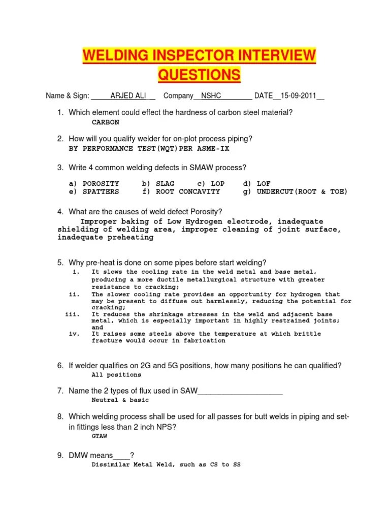 Welding Inspector Interview Questions Welding Fracture