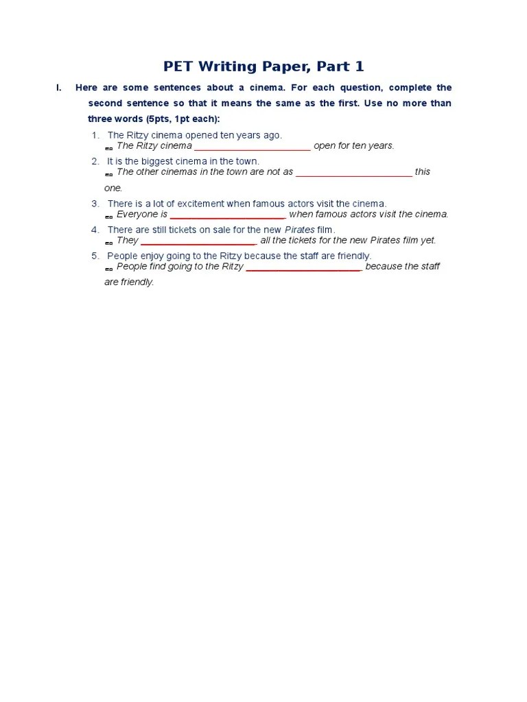 Pet Writing Part 1 Ex 3