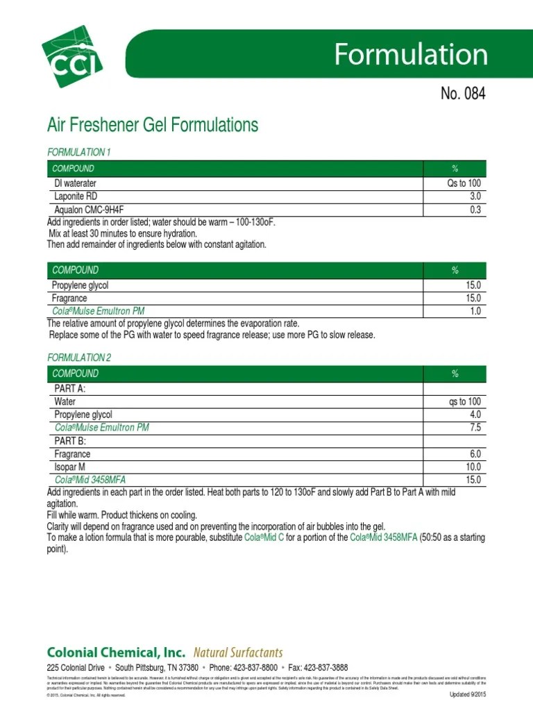 Air Freshener Gel Formulations No 084