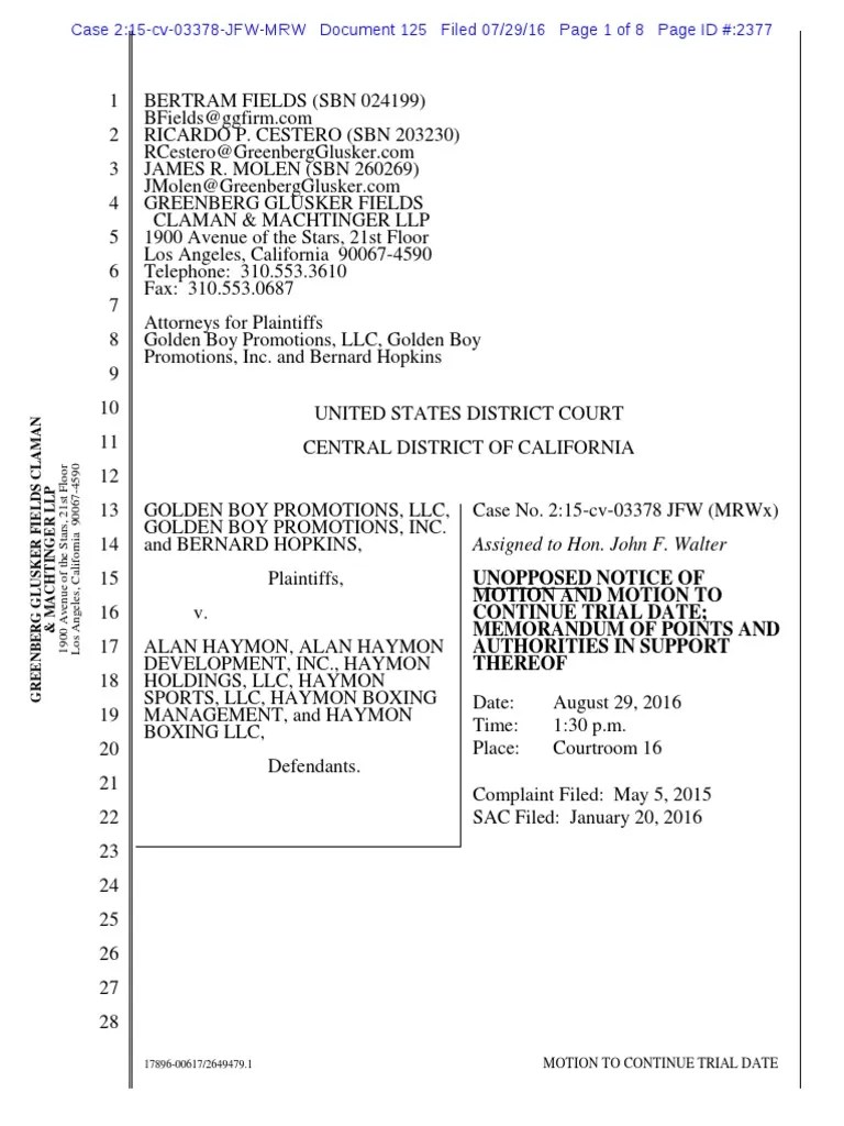 Motion to Continue Trial Date Continuance Lawsuit Free 30day
