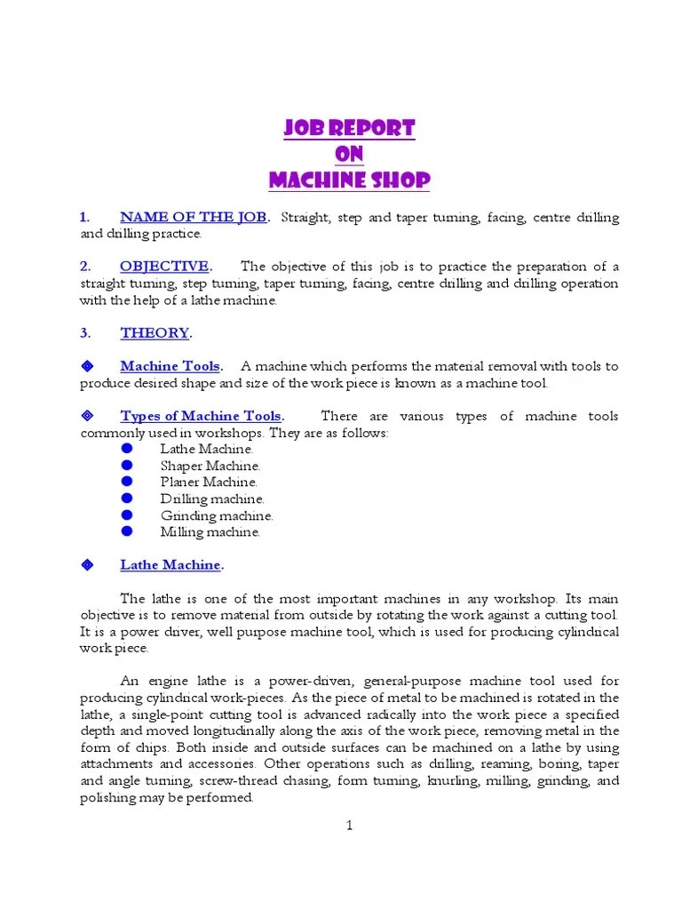 PDF file of Machine Shop Report.pdf Machining Industrial Equipment
