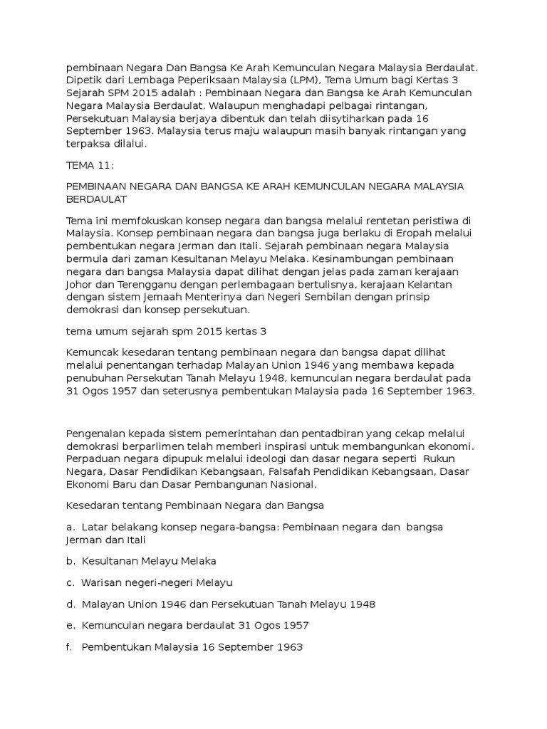 Sejarah tingkatan 5 bab 1 | kemunculan dan perkembangan nasionalisme di malaysia telah diasaskan sejak zaman kesultanan melayu melaka,semasa penjajahan barat dan eropah pada penghujung abad ke 18 dan ke 19. Pembinaan Negara Dan Bangsa Ke Arah Kemunculan Negara ...