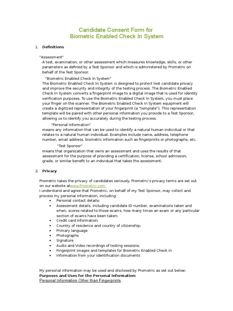 Candidate Consent Form For Personally Identifiable Information