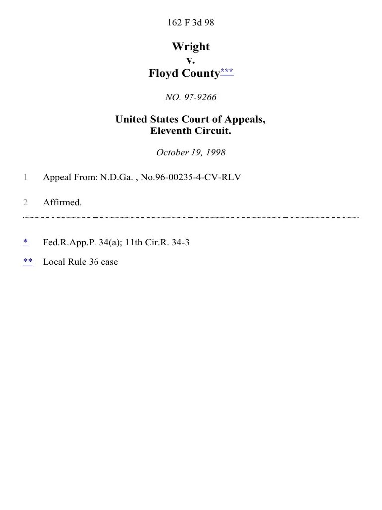 Wright v. Floyd County, 162 F.3d 98, 11th Cir. (1998) PDF