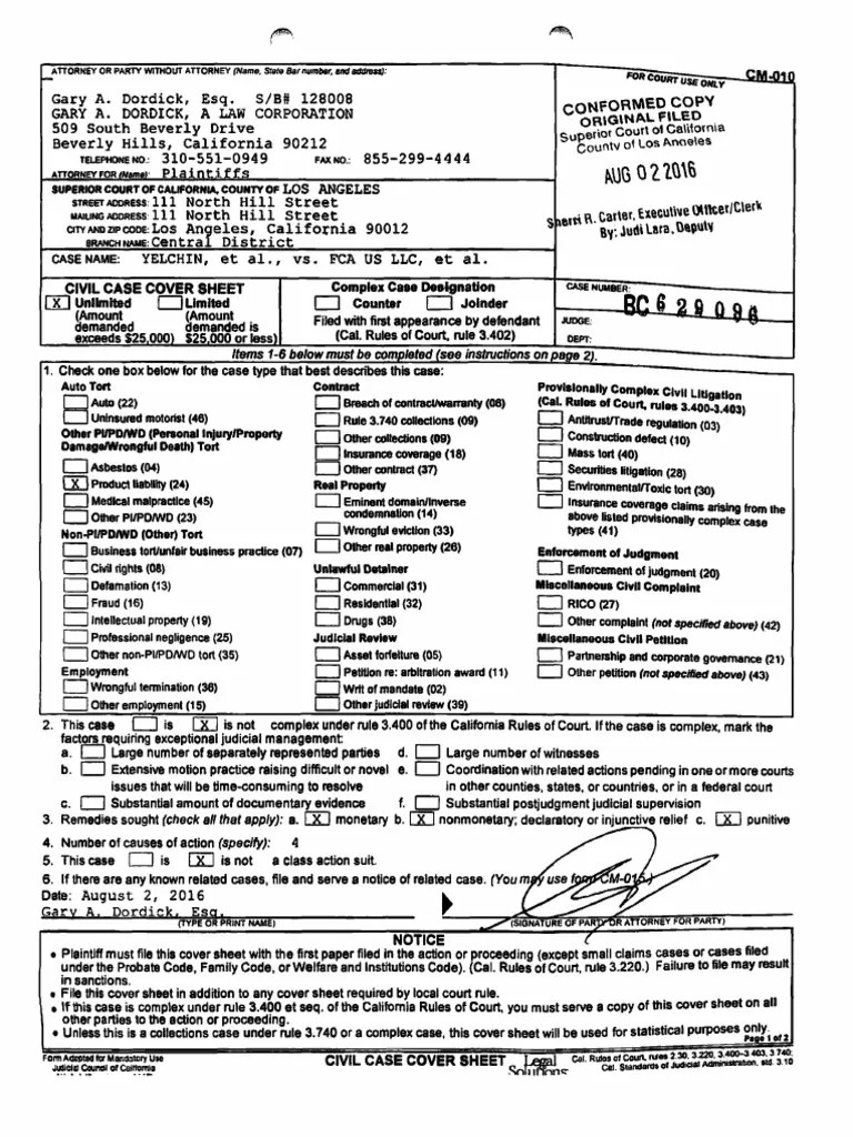 Anton Yelchin Wrongful Death Complaint OCR PDF Chrysler Tort