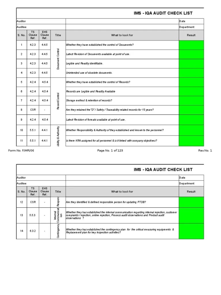 IMS IQA Audit Check List Audit Calibration Free 30day Trial Scribd