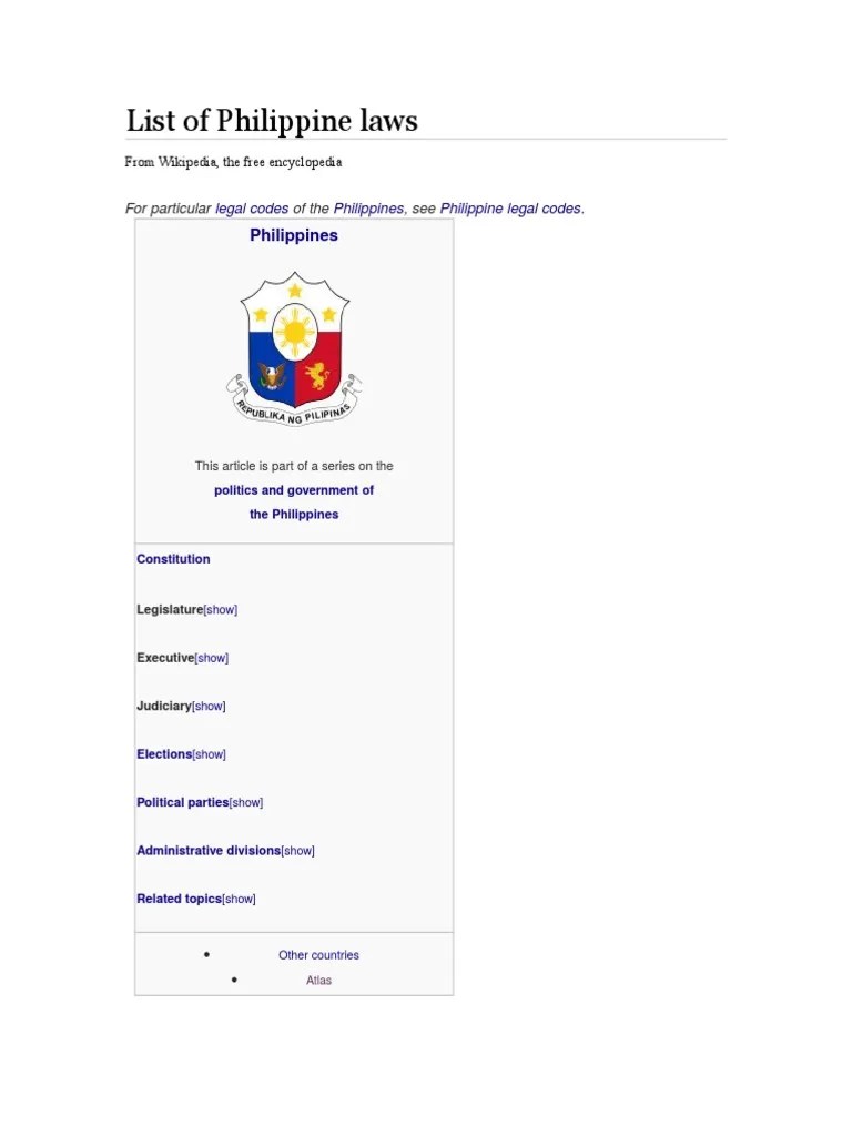List of Philippine laws.doc Philippines Citizenship