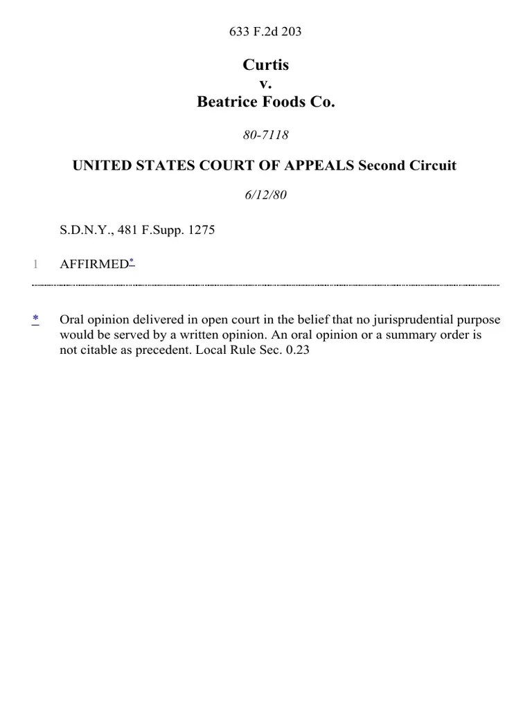 Curtis v. Beatrice Foods Co, 633 F.2d 203, 2d Cir. (1980) PDF
