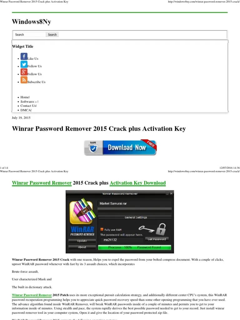 Winrar Password Remover 2015 Crack Plus Activation Key Password