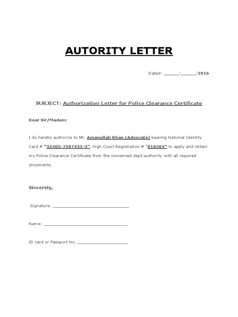 Police Certificate Authority Letter PDF