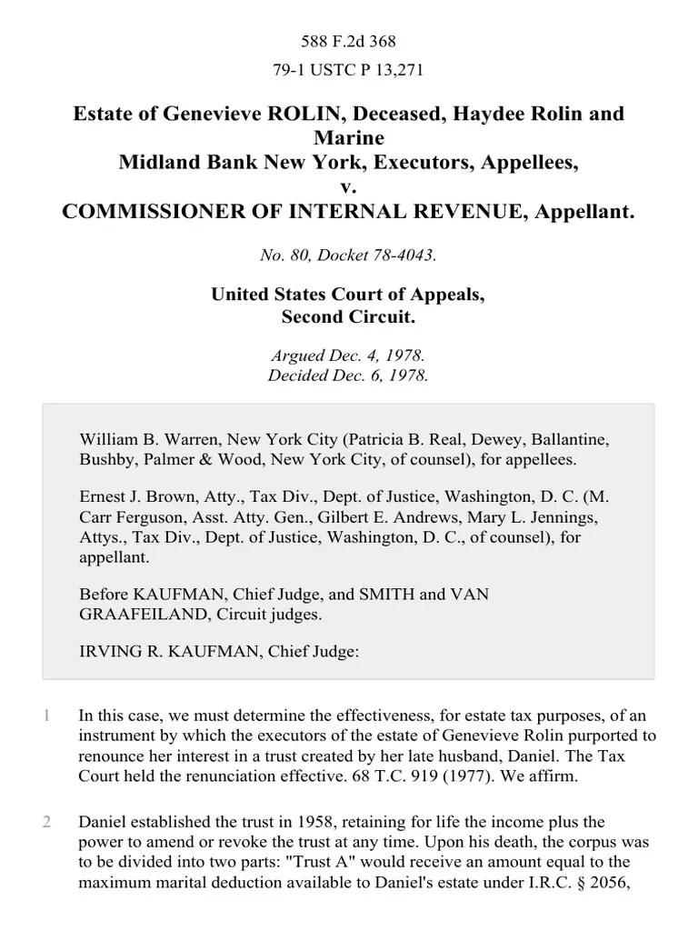 Estate of Genevieve Rolin, Deceased, Haydee Rolin and Marine Midland