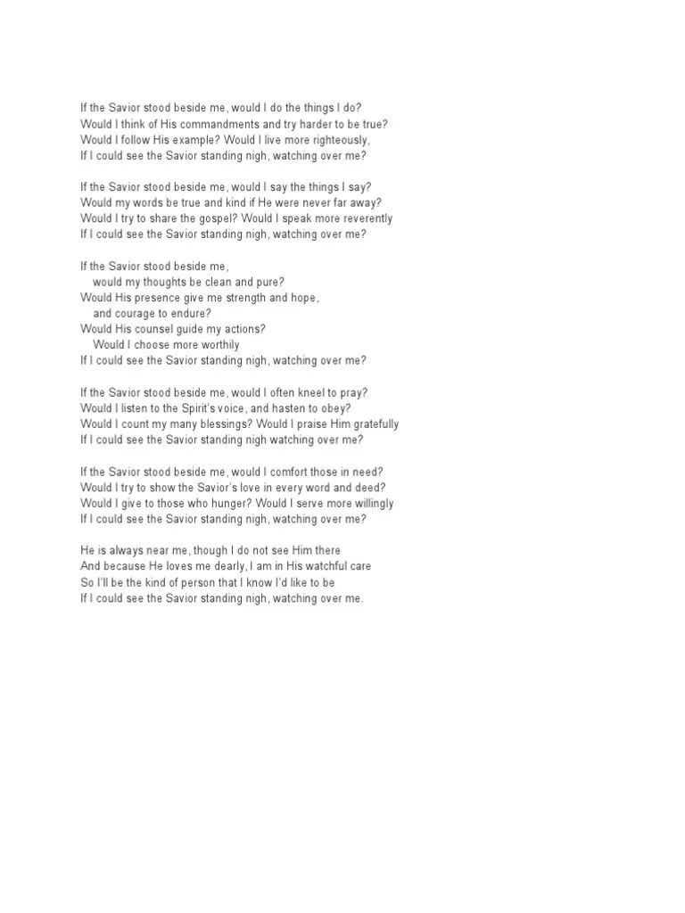 If The Savior Stood Beside Me Lyrics PDF