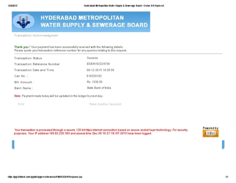 Hyderabad Metropolitan Water Supply & Sewerage Board Online Bill