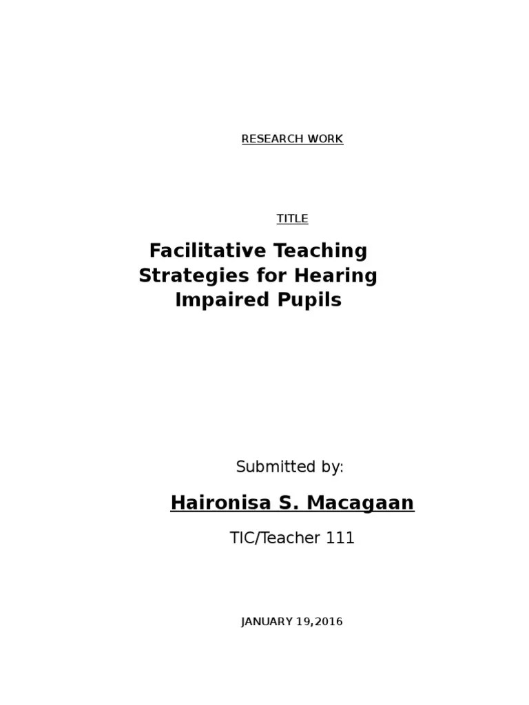 Facilitative Teaching Strategies For Hearing Impaired Pupils PDF