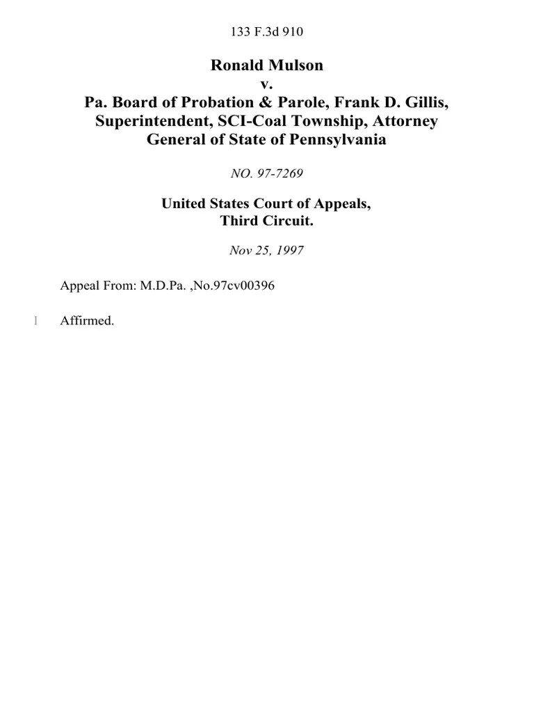 Ronald Mulson v. Pa. Board of Probation & Parole, Frank D. Gillis, Superintendent, SCICoal
