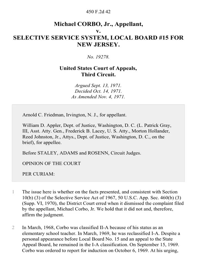 Michael Corbo, Jr. v. Selective Service System, Local Board 15 for New