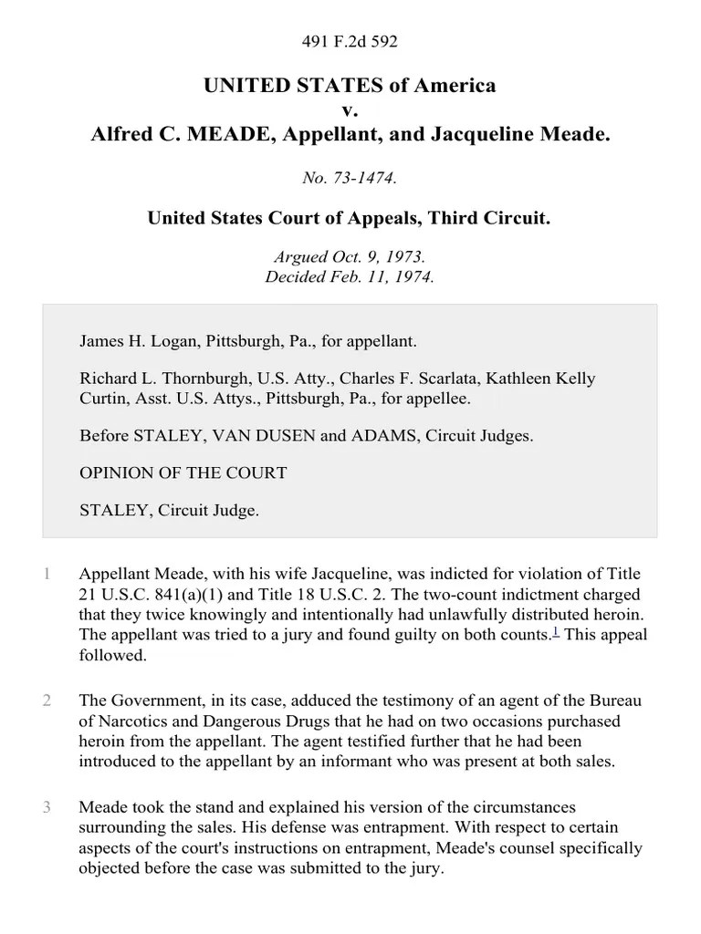 United States v. Alfred C. Meade, and Jacqueline Meade, 491 F.2d 592