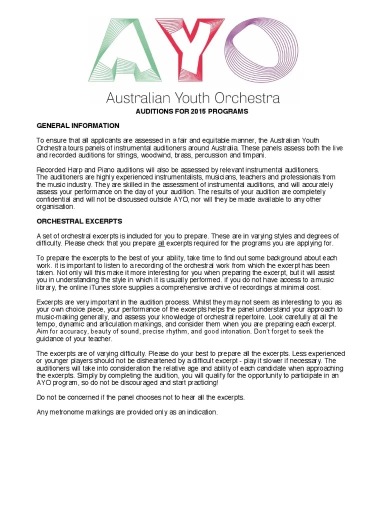 2015 AYO Percussion & Timpani Excerpts PDF Audition Orchestras