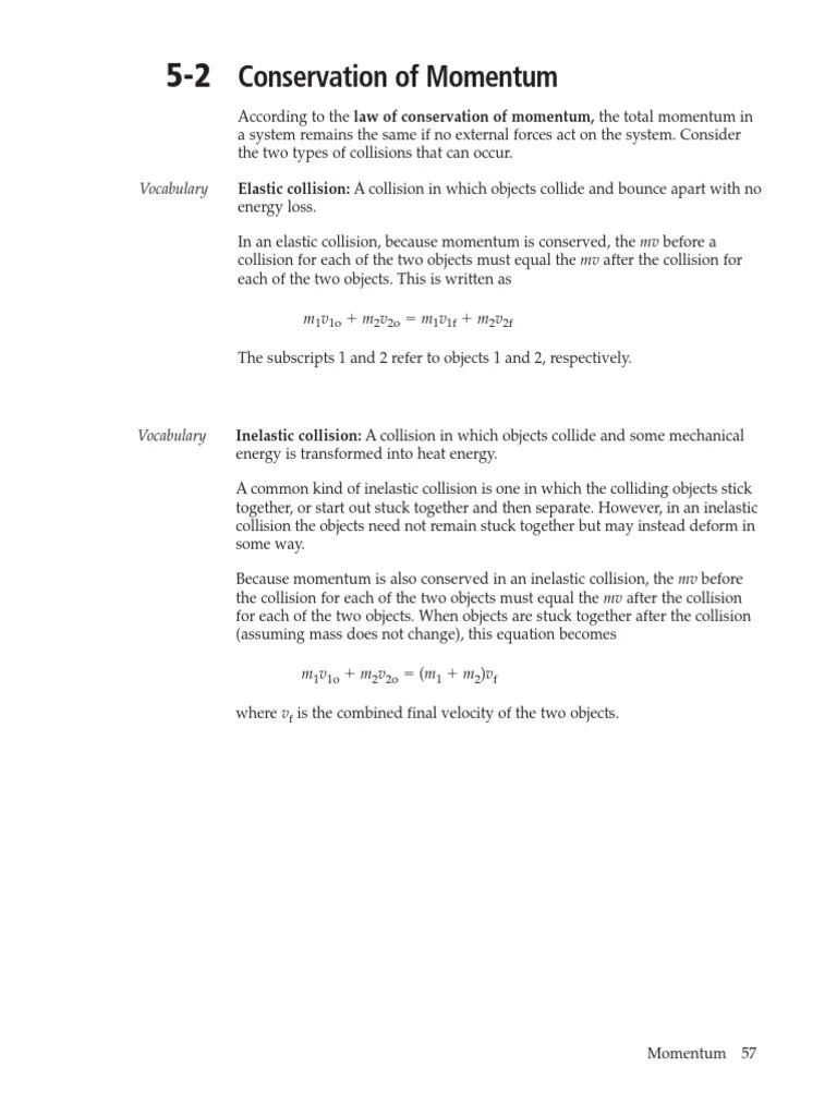 Conservation of Momentum Worksheet Answers | Collision | Momentum