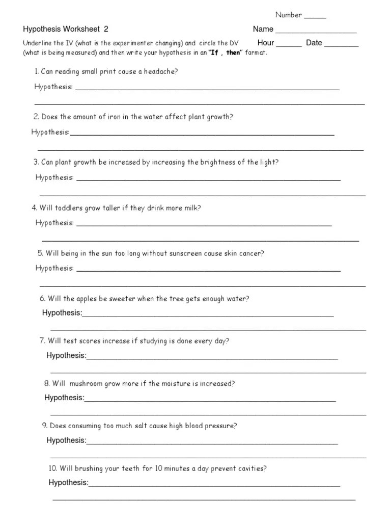 hypothesis worksheet elementary