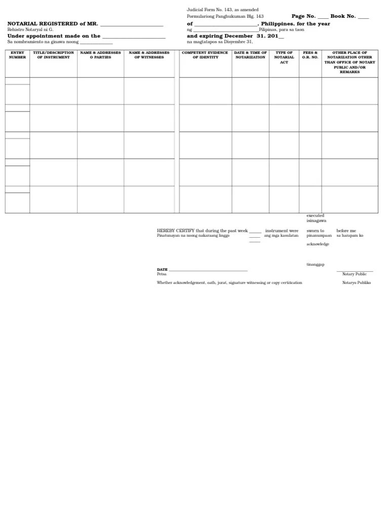 Notarial Book Form PDF