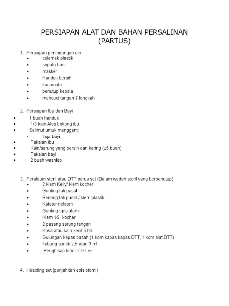 Persiapan Alat Dan Bahan Persalinan | PDF