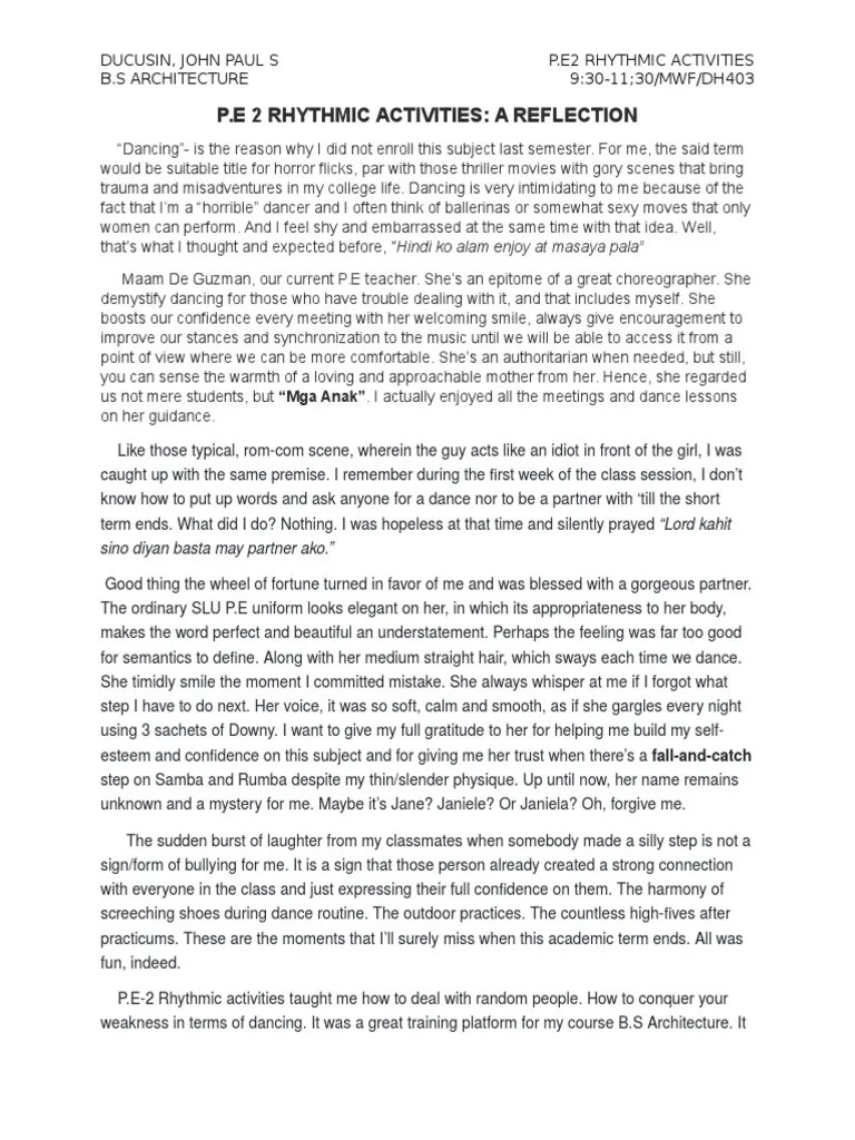 Reflection Paper On Dancing Leisure