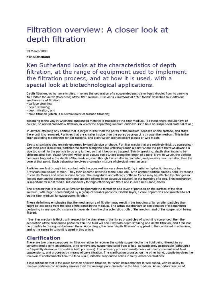 Filtration Overview Filtration Chemical Engineering