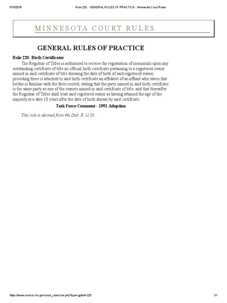 Minnesota Court Rules General Rules of Practice PDF Birth