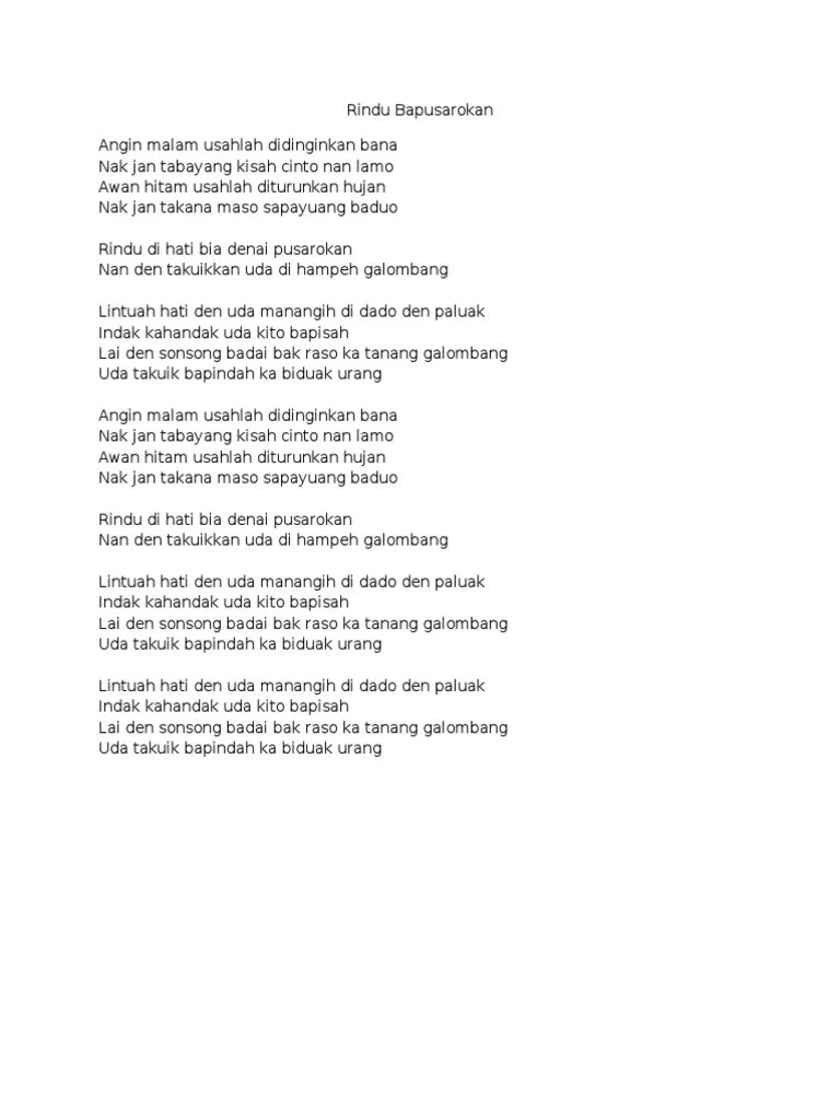 Lirik Lagu Rindu Bapusarokan | PDF