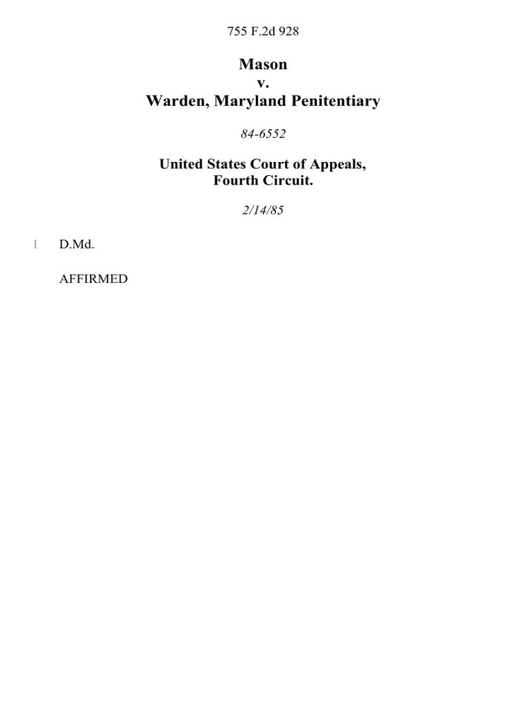 Mason v. Warden, Maryland Penitentiary United States Court of Appeals