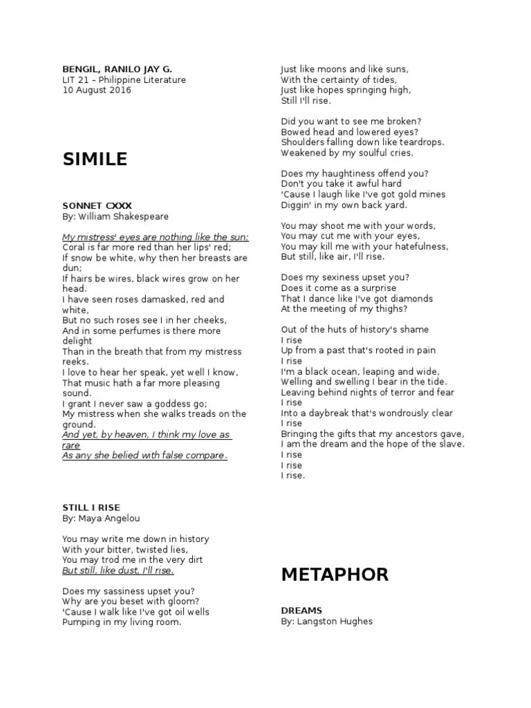 Poems Using Figures of Speech PDF English Poetry British Poetry