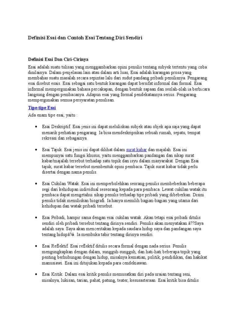 Definisi Esai Dan Contoh Esai Tentang Diri Sendiri | PDF
