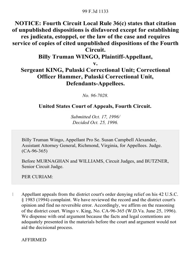 Billy Truman Wingo v. Sergeant King, Pulaski Correctional Unit