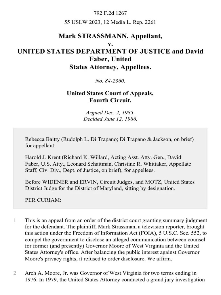 Mark Strassmann v. United States Department of Justice and David Faber