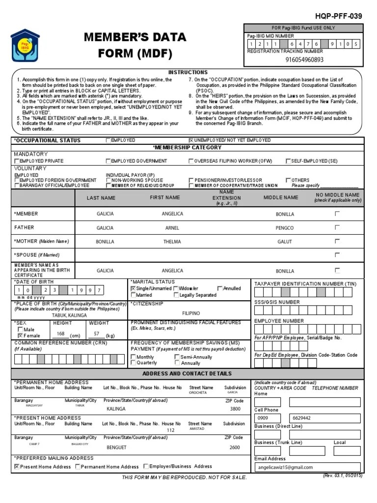 PAGIBIG MDF.pdf Address (Geography) Employment