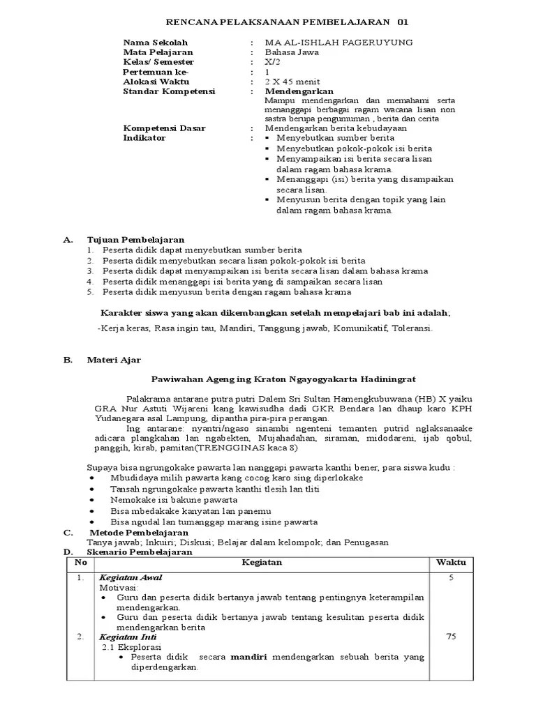 RPP B Jawa Kls X II New | PDF
