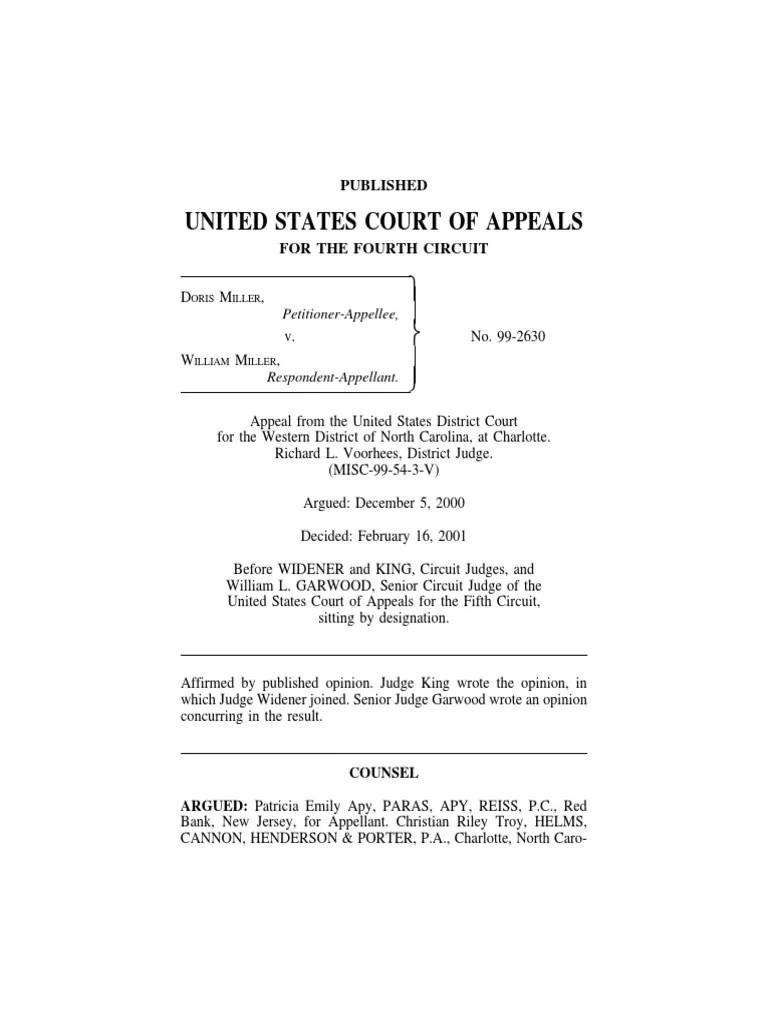 Miller v. Miller, 4th Cir. (2001) PDF Child Custody Separation Of