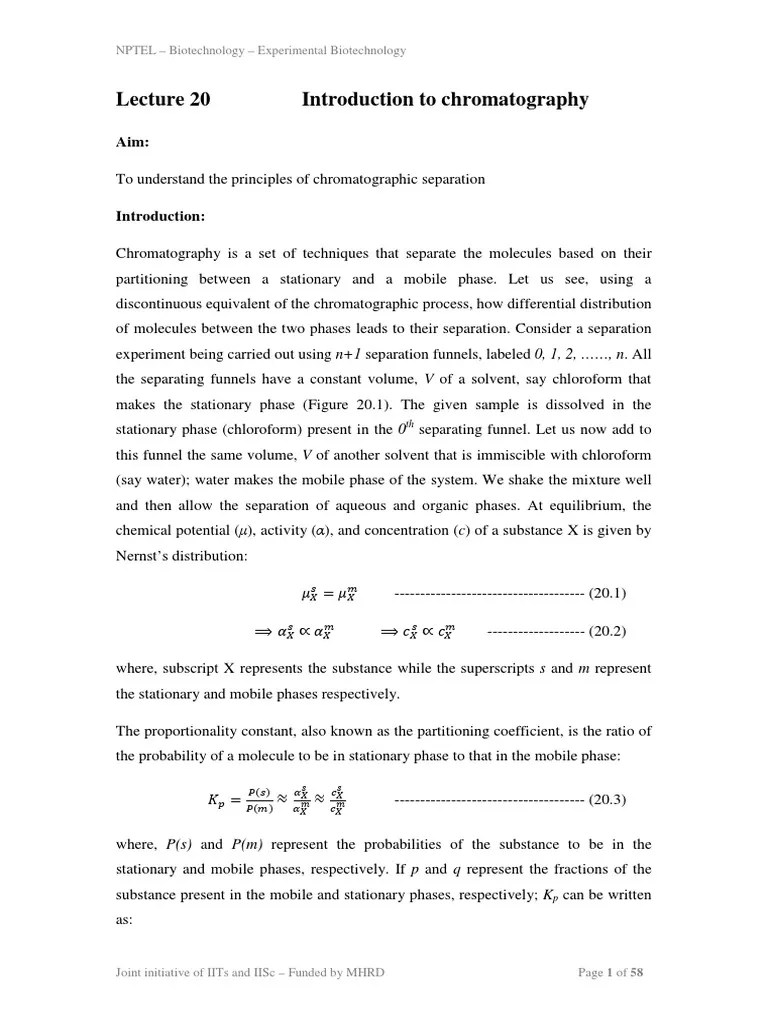 Intro To Chromatography Nptel PDF Chromatography Thin Layer