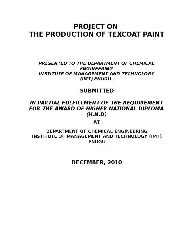 Project Work On Texcoat Paint 1 PDF Paint Manmade Materials