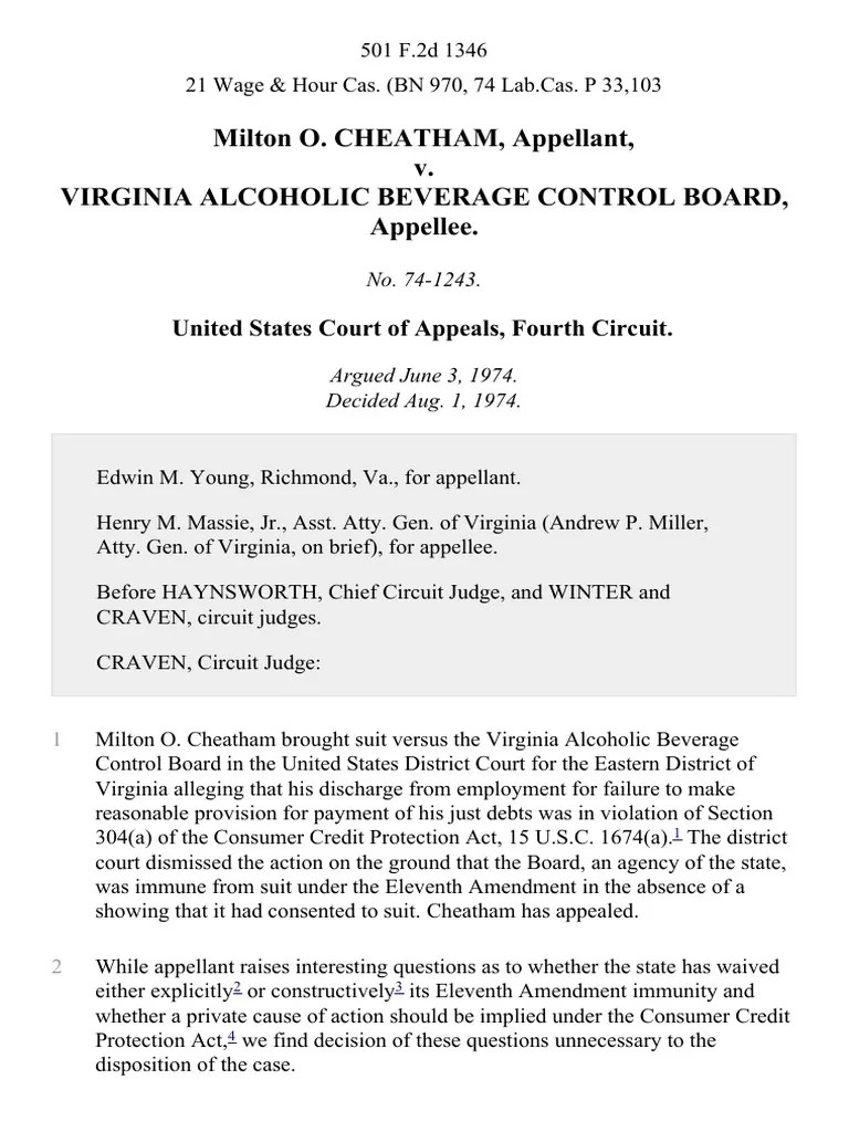 Milton O. Cheatham v. Virginia Alcoholic Beverage Control Board, 501 F