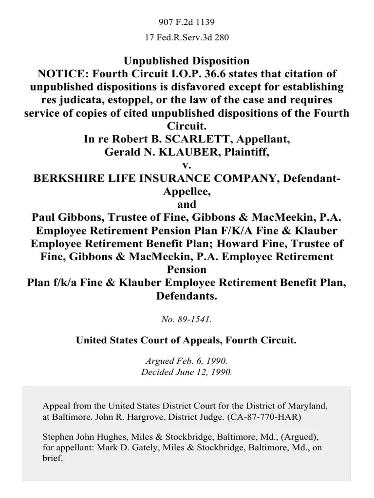 In Re Robert B. Scarlett, Gerald N. Klauber v. Berkshire Life Insurance