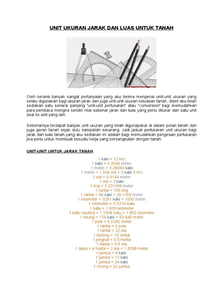 Unit Ukuran Jarak Dan Luas Untuk Tanah