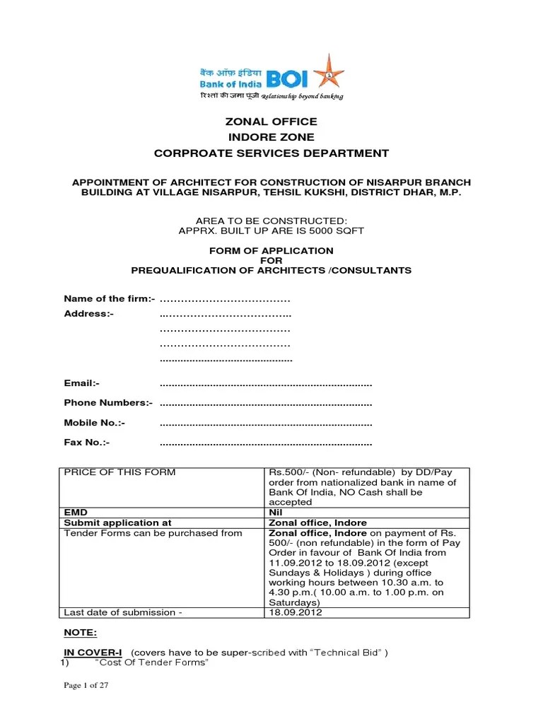 Tender Sample 101 Architect Specification (Technical Standard)