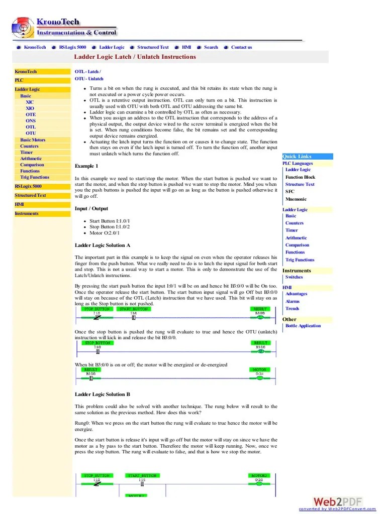 Ladder Logic Latch / Unlatch Instructions Example 1 PDF Digital