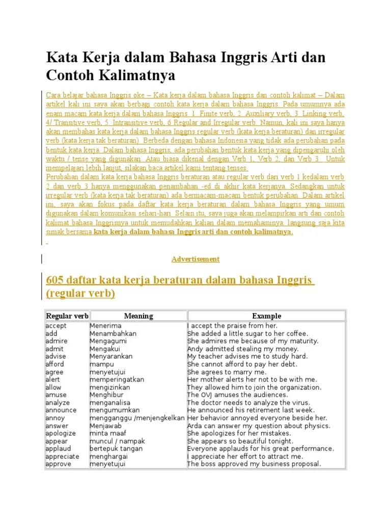 Buat Kalimat Kata Kerja Dalam Bahasa Inggris