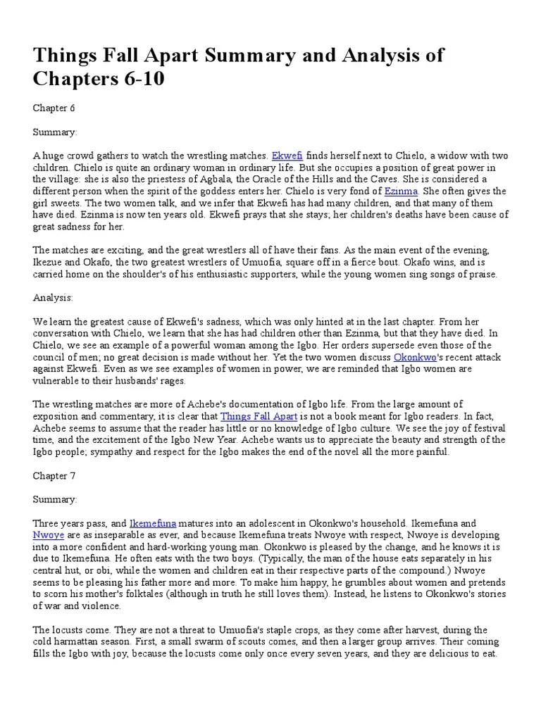 things fall apart summary and analysis of chapters 6