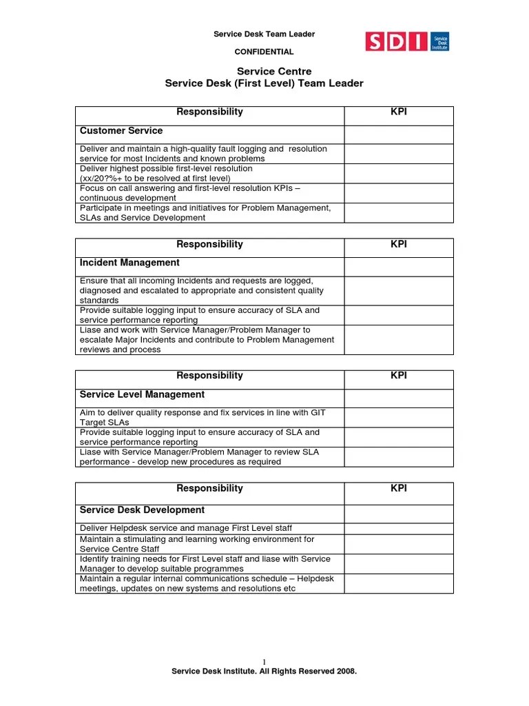 Service Desk Team Leader Role PDF